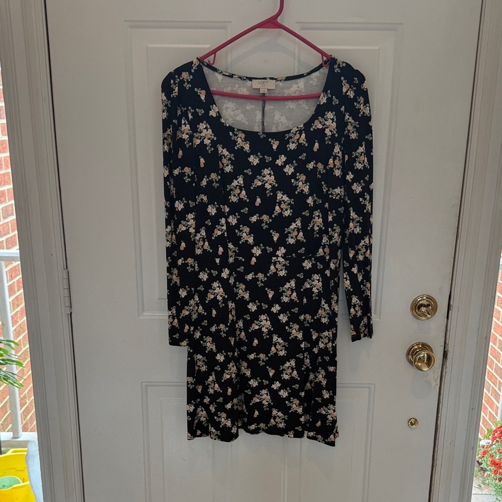 LOFT Black Floral Long Sleeve Dress